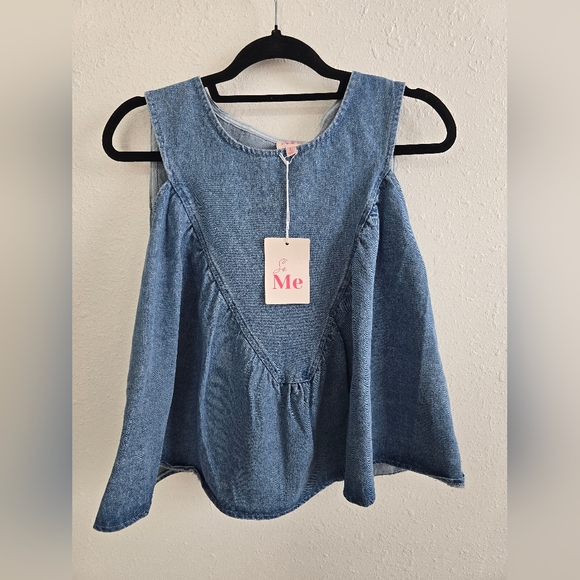 So Me NWT Light Wash Ruched Denim Tent Style Tank Top Size Large - Picture 6 of 11